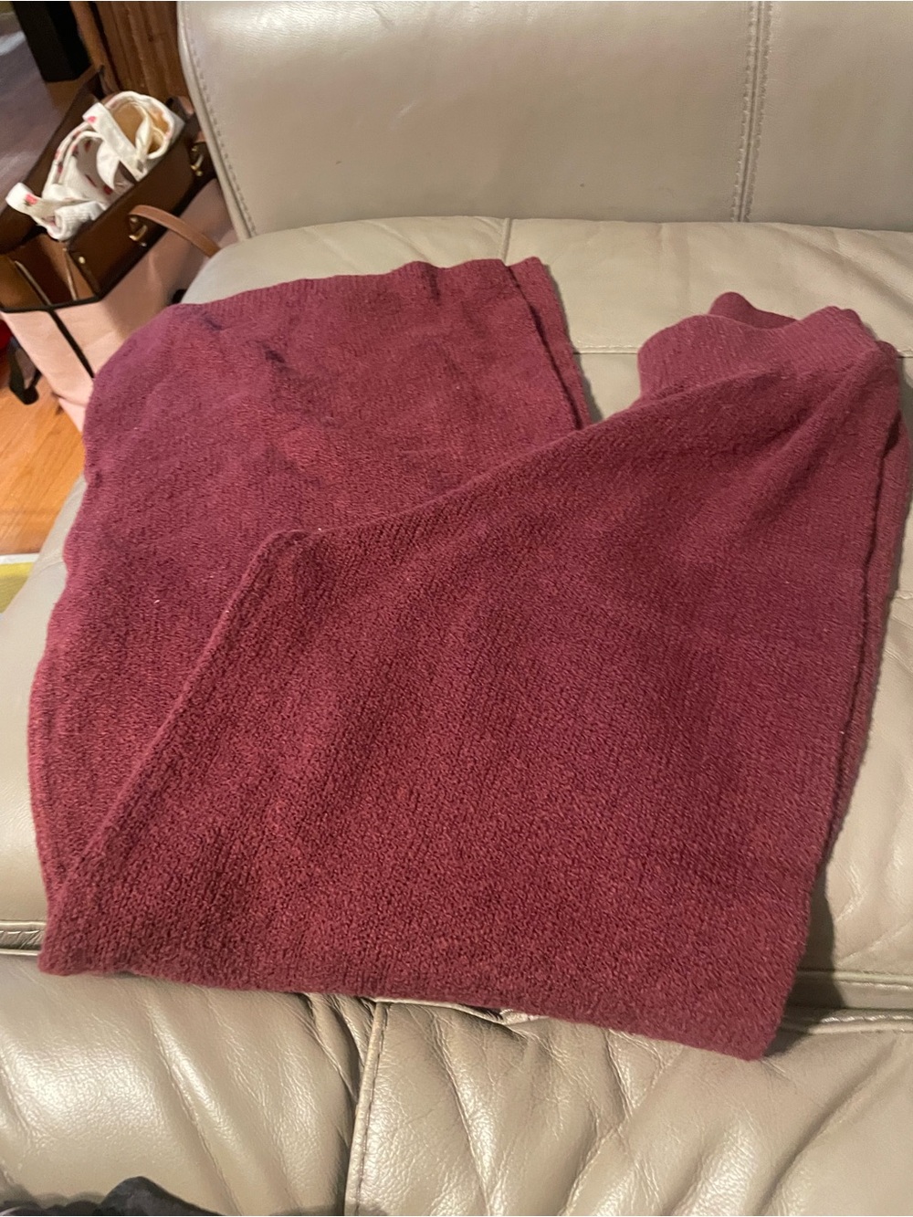 Free People Wide Leg Knit Pants in Deep Wine
